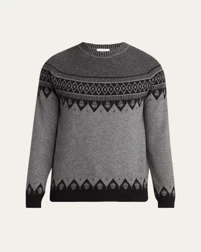 Alexander Mcqueen Men's Skull Fair Isle Sweater In Gray