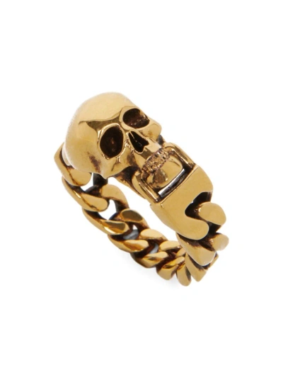 Alexander Mcqueen Men's Skull Gold-plated Brass Chain Ring