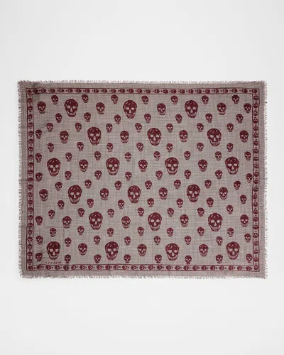 Alexander Mcqueen Men's Skull Houndstooth Scarf In Bordeux/iv
