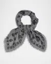 Alexander Mcqueen Mcqueen Skull Houndstooth Wool & Silk Fringe Scarf In Lead/ivory