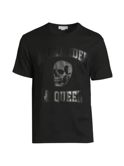 Alexander Mcqueen Men's Skull Logo Cotton T-shirt In Black