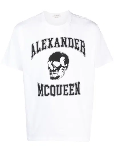 Alexander Mcqueen Men's Skull Logo Cotton T-shirt In White For Fw23 Collection