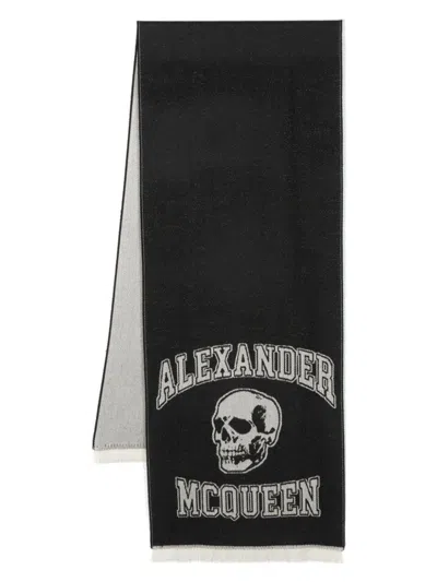 Alexander Mcqueen Alexander Mc Queen Logo Wool Scarf In Black