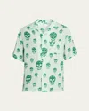 Alexander Mcqueen Men's Skulls Crepe De Chine Camp Shirt In Green