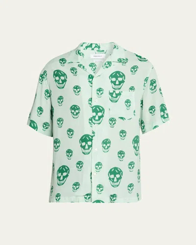 ALEXANDER MCQUEEN MEN'S SKULLS CREPE DE CHINE CAMP SHIRT