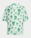 Alexander Mcqueen Men's Skulls Crepe De Chine Camp Shirt In Green
