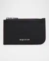 Alexander Mcqueen Men's Sling Zip Card Holder In Black/silver