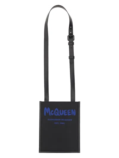 Alexander Mcqueen Men's Smartphone Bag With Graffiti Logo In Black