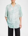Alexander Mcqueen Men's Smashed Screen Hawaiian Shirt In Clearcryst