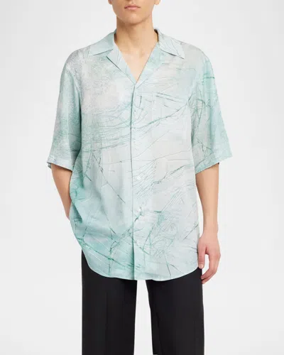 Alexander Mcqueen Men's Smashed Screen Hawaiian Shirt In Clearcryst