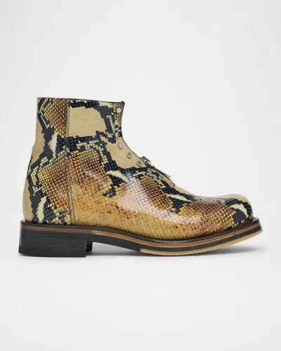 Alexander Mcqueen Men's Snake-effect Leather Zip-up Boots