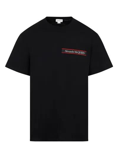 Alexander Mcqueen Men's Soft Cotton Logo Patch T Shirt In Black