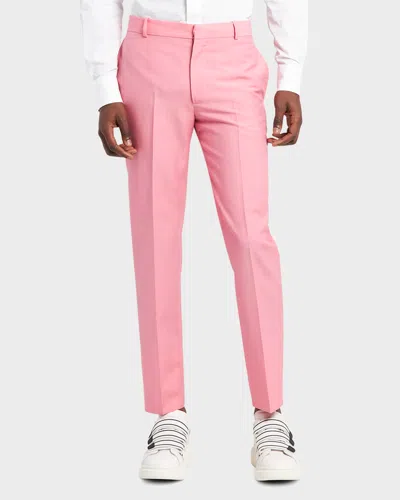 Alexander Mcqueen Men's Solid Wool-mohair Slim Trousers In Pink