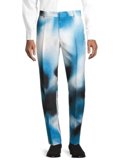 Alexander Mcqueen Men's Spray-paint-effect Trousers In Blue