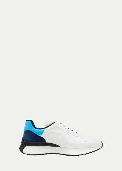 Alexander Mcqueen Men's Sprint Runner Sneakers In White/blue