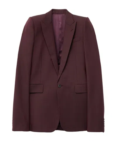 ALEXANDER MCQUEEN MEN'S STACKED SHOULDER SINGLE-BREASTED JACKET IN BORDEAUX