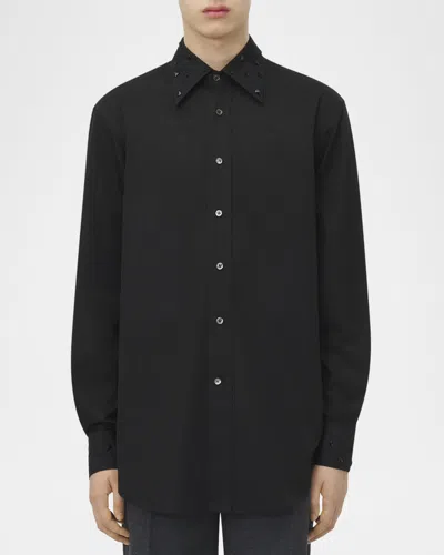 Alexander Mcqueen Men's Studded Poplin Button-down Shirt In Black
