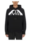 Alexander Mcqueen Drawstring Hooded Sweater With Ribbed Hem And Cuffs In Black