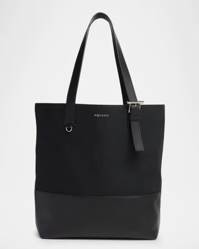 Alexander Mcqueen Men's T-bar Canvas And Leather Shopper Tote Bag