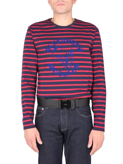 Alexander Mcqueen Men T-shirt With Flocked Logo In Blue