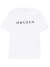 Alexander Mcqueen Men White Crewneck T-shirt With Logo Lettering On The Front In Cotton Man In White