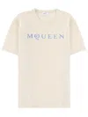 Alexander Mcqueen Men Cotton T-shirt With A Flocked Logo Printed In Neutral