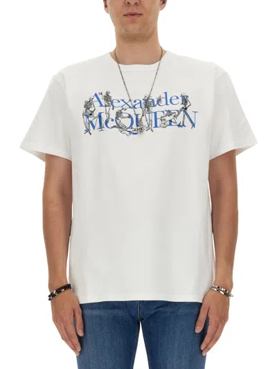 Alexander Mcqueen Men T-shirt With Logo In White