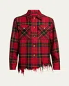 Alexander Mcqueen Distressed Tartan Overshirt Jackets Red In Red/yellow