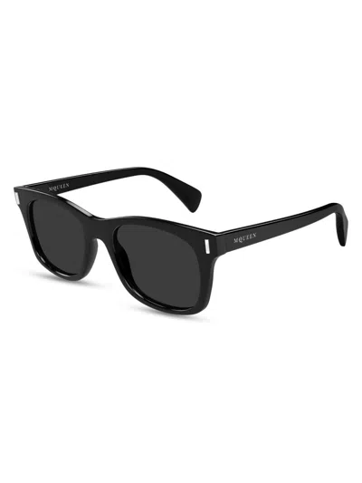 Alexander Mcqueen Men's T-bar Rivet 52mm Square Sunglasses In Black