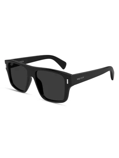 Alexander Mcqueen Men's T-bar Rivet 55mm Square Sunglasses In Black