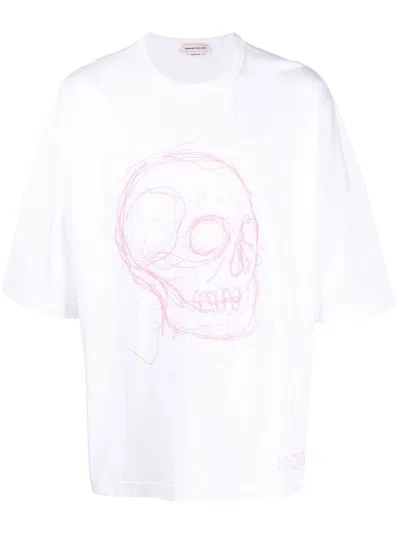 Alexander Mcqueen Men's Thread Sk T-shirt In White And Pink For Ss23 In White/pink