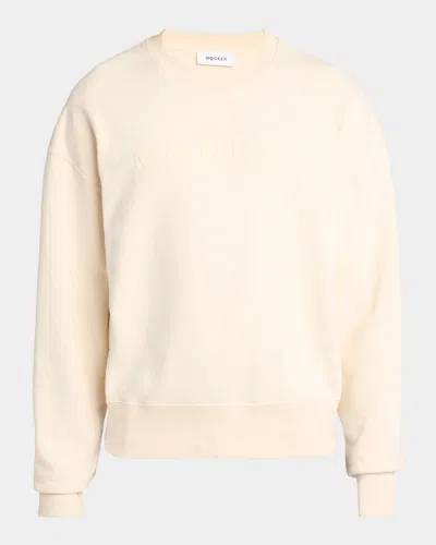 Alexander Mcqueen Men's Tonal Logo Cotton Crewneck Sweater In Neutral