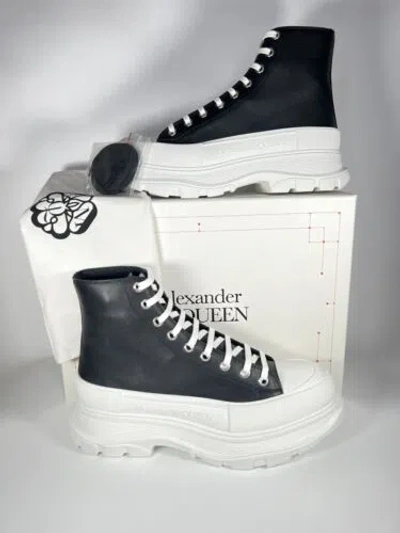 Pre-owned Alexander Mcqueen Men's Tread Slick Boot Leather Black/white Eu 44 Us 11