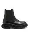 Alexander Mcqueen Man Black Leather Chelsea Float Ankle Boots In Black