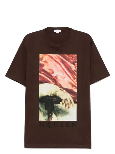 Alexander Mcqueen Men's Tshirt | Size Medium | 815011qtada In Brownmulti