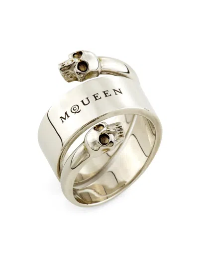 Alexander Mcqueen Men's Twin Skull Ring In Silver