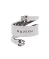 Alexander Mcqueen Men's Twin Skull Ring In Antique Silver In White