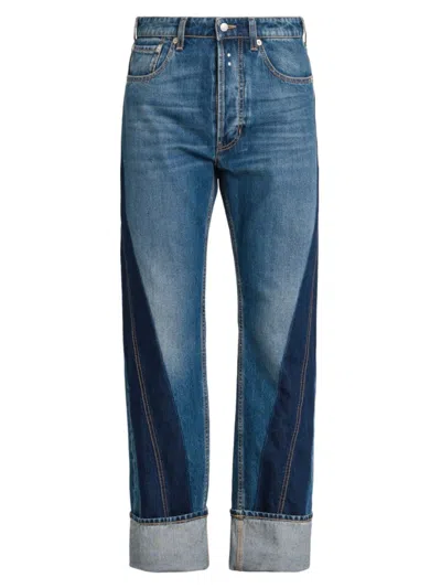 Alexander Mcqueen Men's Twisted Straight-leg Jeans In Blue Washed