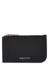 Alexander Mcqueen Light Blue Leather Card Holder In Black