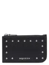 Alexander Mcqueen Textured Leather Wallet With Metallic Studs In Black