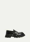 Alexander Mcqueen Brushed Leather Wander Loafers For In Black