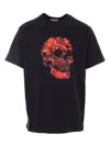Alexander Mcqueen Wax Flower Skull Printed T-shirt In Nero
