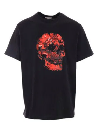 ALEXANDER MCQUEEN MEN'S WAX FLOWER SKULL PRINTED T-SHIRT