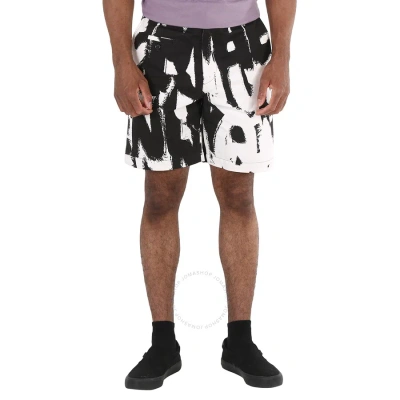 Alexander Mcqueen Men's White / Black Graffiti Logo Print Shorts In White/black