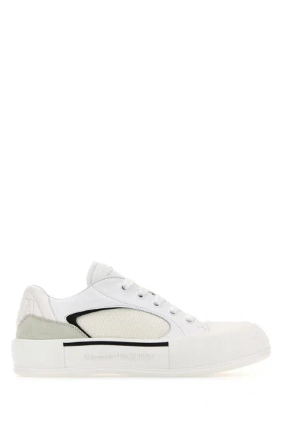 Alexander Mcqueen Men White Canvas And Leather Plimsoll Sneakers