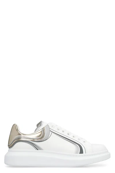 Alexander Mcqueen Men's White Chunky Sneakers With Metallic Leather Heel Insert For Fw23