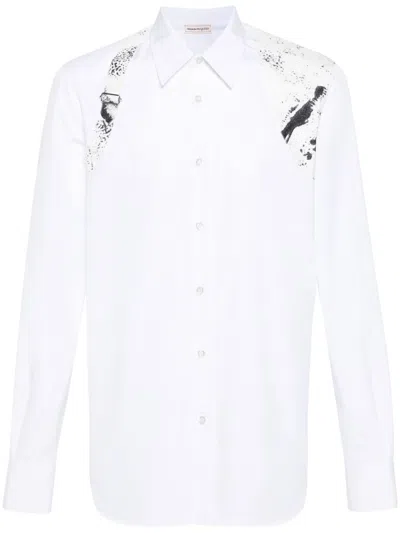 Alexander Mcqueen Men's White Printed Harness Shirt