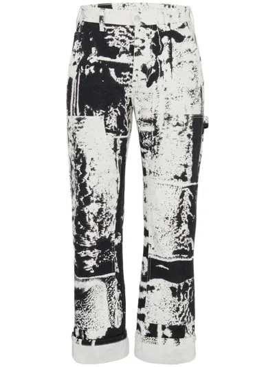 ALEXANDER MCQUEEN MEN'S PATCH WORKWEAR JEANS IN WHITE FOR SS24