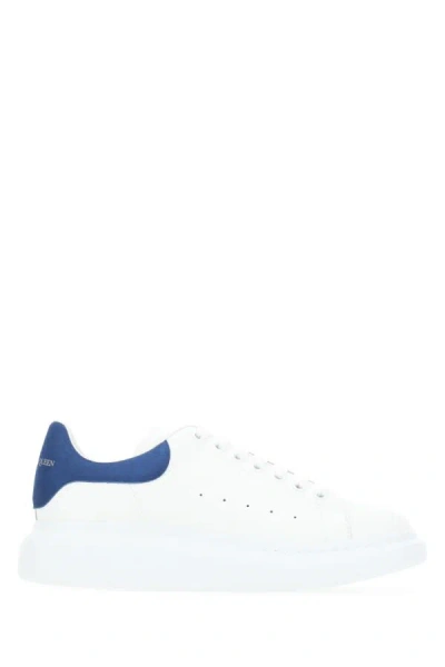 Alexander Mcqueen Men White Leather Sneakers With Blue Suede Heel