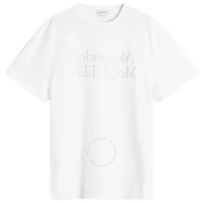 ALEXANDER MCQUEEN ALEXANDER MCQUEEN MEN'S WHITE / SILVER REFLECTIVE REVERSE LOGO T-SHIRT
